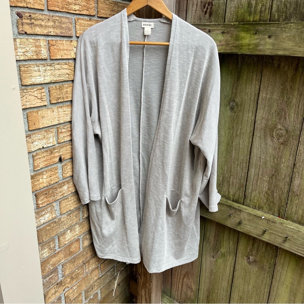 DONNI. Light Gray Striped Open-Front Cardigan